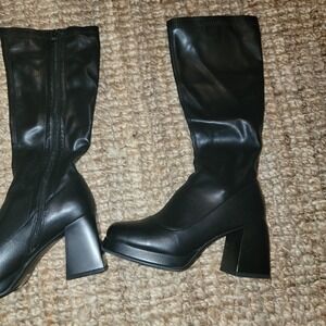 Black Go-Go Chunky Platform zip-up tall Stylish Boots Bratz Womens 8.5 Comfort